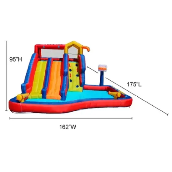 Banzai Twin Falls Kids Giant Outdoor Inflatable Dual Water Slide Splash Park with Climbing Wall, Water Cannons, and Basketball Hoop image {3}