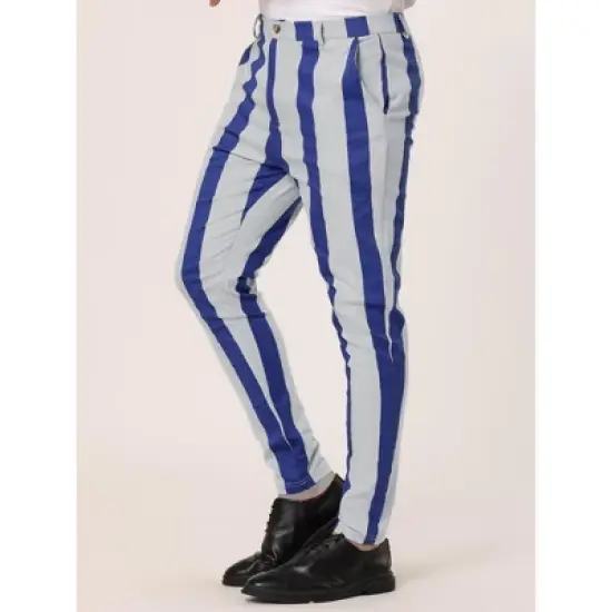 Lars Amadeus Men's Striped Dress Pants Color Block Slim Fit Flat Front Formal Trousers image {1}
