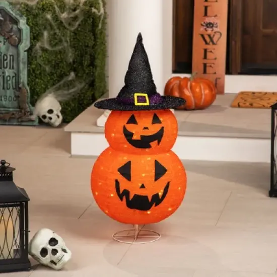 Northlight LED Lighted Jack-O-Lanterns in Witch's Hat Outdoor Halloween Decoration - 34" image {3}