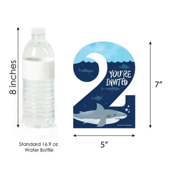 Big Dot of Happiness 2nd Birthday Shark Zone - Shaped Fill-in Invites - Jawsome Second Birthday Party Invitation Cards with Envelopes - Set of 12 image {3}