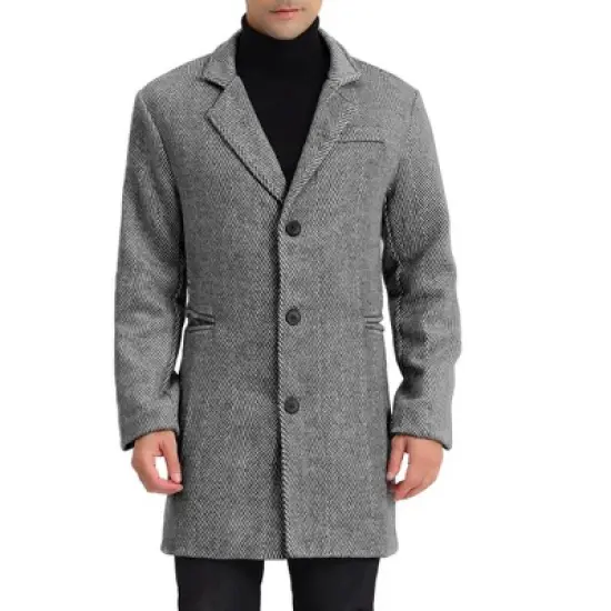 Lars Amadeus Men's Regular Fit Notched Lapel Single Breasted Herringbone Overcoat image {6}