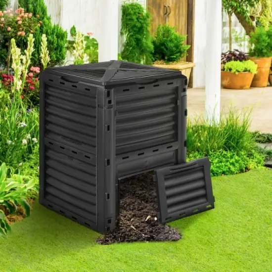 Tangkula 80-Gallon Outdoor Composter W/ Large Openable Lid & Bottom Exit Door image {1}