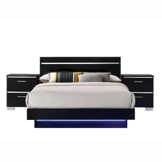 3pc Cavatao Bed with 2 Nightstands Black/Chrome - miBasics image {2}