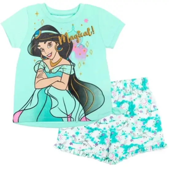 Disney Frozen Moana Princess Rapunzel Snow White Raya and the Last Dragon Girls Peplum T-Shirt and French TerryShorts Outfit Set Little Kid to Big Kid image {6}