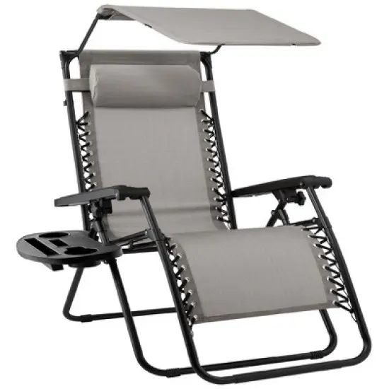 Best Choice Products Folding Zero Gravity Recliner Patio Lounge Chair w/ Canopy Shade, Headrest, Tray image {15}
