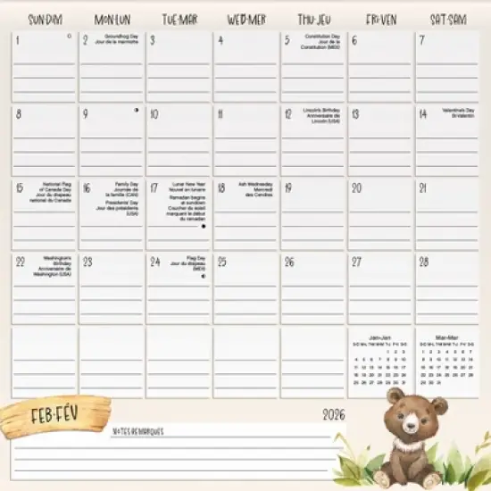 Trends International 2026 Animals Bilingual French 12"x12" Family Calendar image {2}