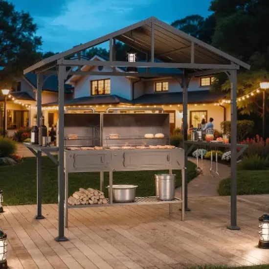 ALAUAM 8'x 5' Hardtop BBQ OutdoorGazebo,Waterproof Sloping Roof, Bar with ToolHooks, Smoke-Venting lron Canopy for Patio,Yard,Garden,Familie Party image {7}