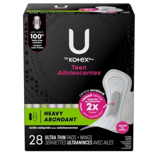 U by Kotex Balance Sized for Teens Ultra-Thin Pads with Wings - Extra Absorbency - Unscented - 28ct image {1}