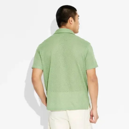 Men's Short Sleeve Knit Button-Down Shirt- Original Use&trade;- Green image {2}