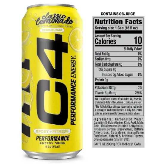 C4 Smart Energy Performance Classic Lemonade Energy Drink - 16 fl oz Can image {10}