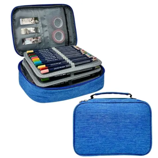 Wrapables Large Capacity 72 Slot Pencil Case for Colored Pencils, Stationery Pouch, Blue image {7}