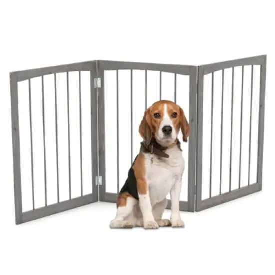 Costway 30&rdquo; Tall Pet Gate Wooden Dog Fence w/180&deg; Rotation 3-Panel Room Divider Barrier for Doorway Hallway Stairs Gray image {8}