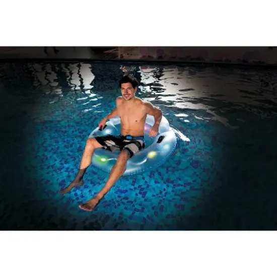 Pool Central 43.25" Inflatable Blue Swimming Pool Multi Color LED Lighted Tube Lounger image {1}