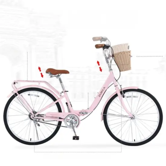 DSVIMOY 26 Inch Folding Lady Bike, Single Speed, Compact Design for Easy Storage and Commuting, Pink, 66.93"*25.2"*40.95" image {3}