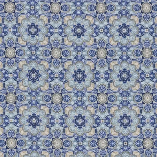 Outdoor/Indoor Wicker Loveseat Cushion Keyzu Medallion Mariner Blue - Pillow Perfect image {3}