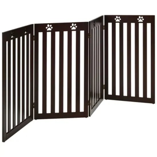 Costway 36'' Folding Wooden Freestanding Pet Gate Dog Gate W/360&deg; Hinge White/Espresso image {9}