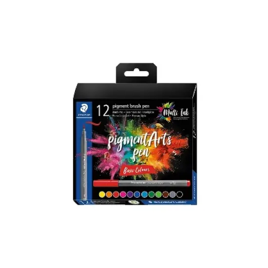 Staedtler Basic Colours Pigment Brush Pens Assorted Inks 12/Pack (371 C12-1 10 35) image {1}