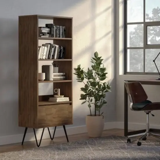 63.8" Saylor Tall Bookcase Rustic Natural Aged Brown - WyndenHall image {2}