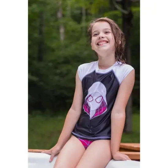 Marvel Spider-Man Spider-Gwen Ghost Spider Girls Rash Guard and Bikini Bottom Little Kid image {1}