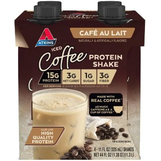 Atkins Caf&eacute; au Lait Iced Coffee Protein Shake - 4pk/44 fl oz image {11}