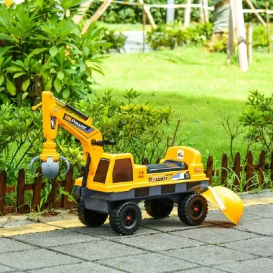 Qaba No Power Construction Ride On Toy Construction Truck, Multi-functional Excavator Digger with Workable Digging Bucket, Yellow image {2}