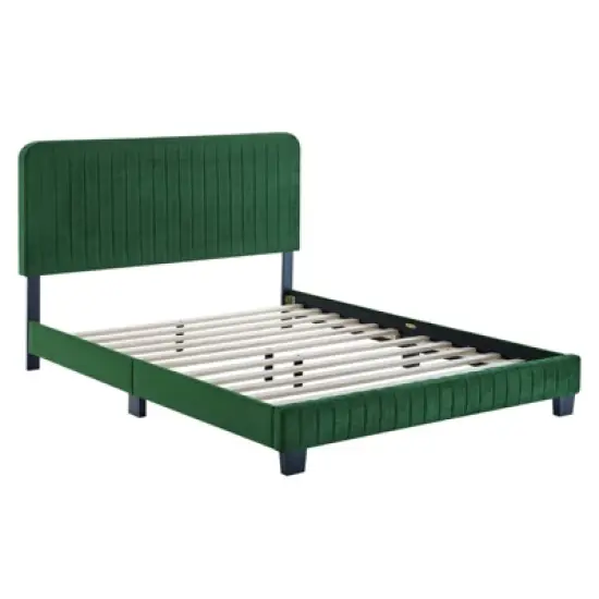 Twin Celine Channel Tufted Performance Velvet Platform Bed Emerald - Modway image {1}