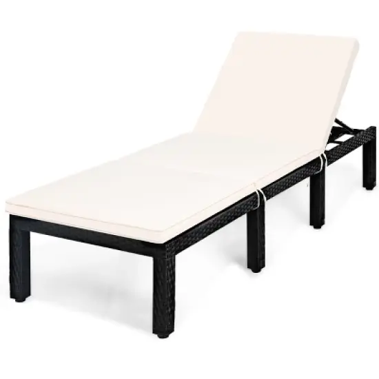 Tangkula Patio Rattan Lounge Chair Cushioned Chaise Height Adjustable image {5}