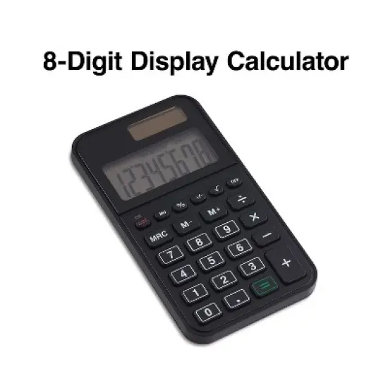 TRU RED Staples 8-Digit Solar and Battery Basic Pocket Calculator Black (ST130-CC) image {1}