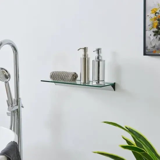 Floating Glass Shelf on Aluminum Bar Clear - Danya B.  image {3}