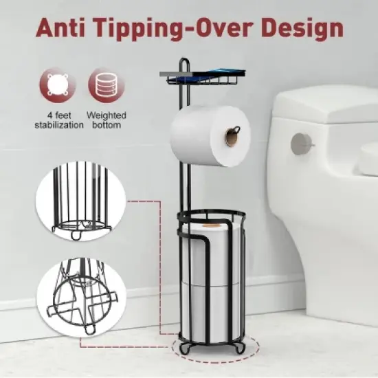 SEVOBAL 2pc Tissue Paper Roll Stand Shelf Bathroom Toilet Paper Storage Holder Floor Standing Toilet Paper Dispenser, Black, 15.8"*7.22"*7.22" image {3}
