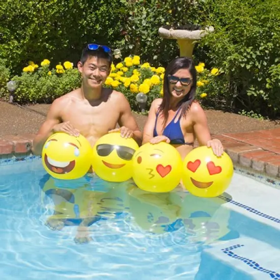 Swim Central 4ct Inflatable Expressions Swimming Pool Ball Toys 16" - Yellow image {1}