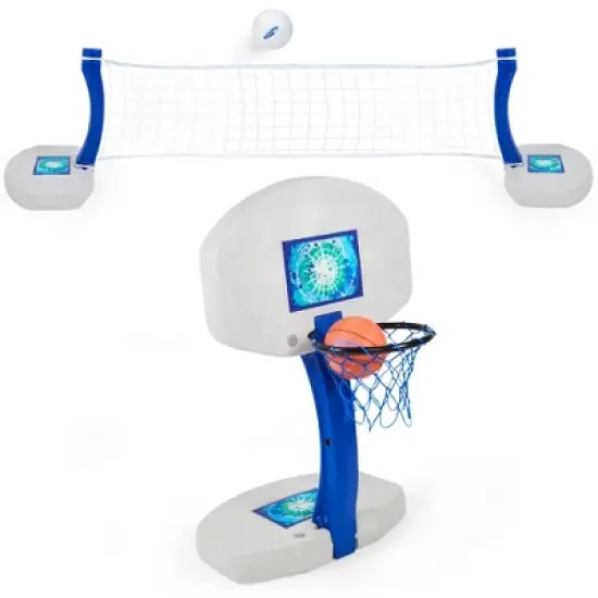 SwimWays 2-in-1 Pool Sport Combo Set - Volleyball Net & Outdoor Basketball Hoop For In- & Above Ground Pool, Outdoor Games for Adults and Family image {5}