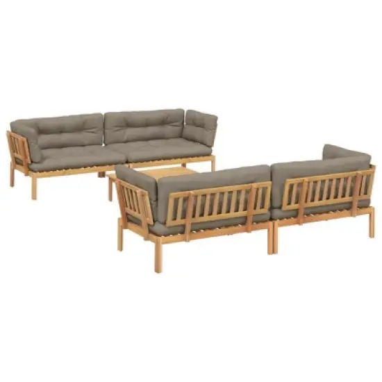 vidaXL Pallet Sofa Set Taupe Solid Acacia Wood, 100% Polyester Fabric image {10}