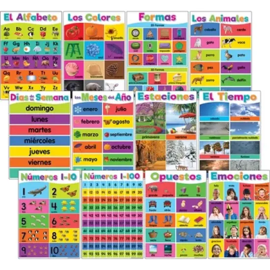 Teacher Created Resources&reg; Spanish Colorful Early Learning Small Poster Pack, 11" x 15-3/4", Pack of 12 image {10}