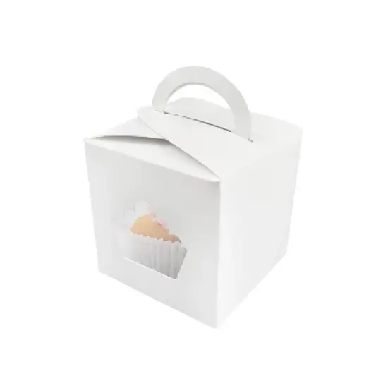O'Creme White Cupcake Gift Box with Window, 4" x 4" x 4" - Pack of 25 image {2}