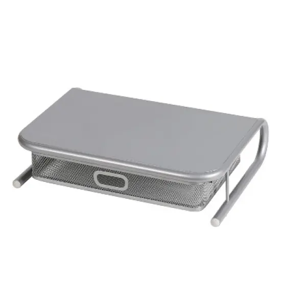 Mesh Monitor Stand with Drawer Silver - Brightroom&trade; image {1}