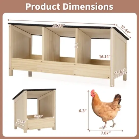 Sandinrayli Wood Chicken Nesting Box 3-Compartments Nesting Boxes for Laying Eggs, Natural image {8}