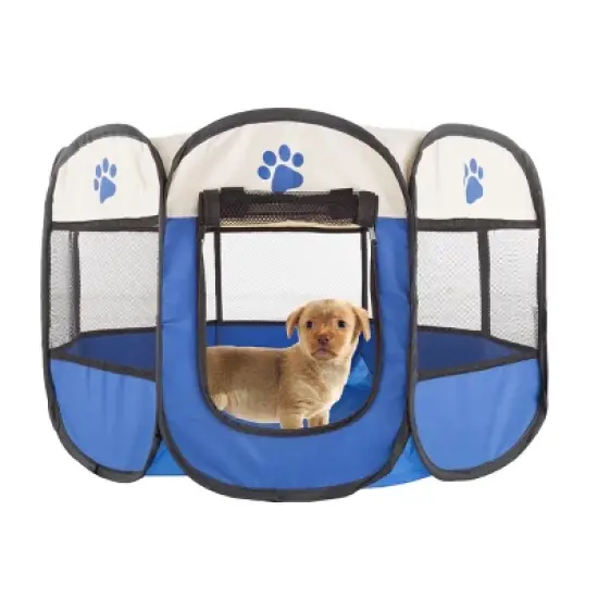 Pop-Up Pet Playpen - 26-Inch Indoor and Outdoor Dog Kennel with Carrying Bag - Portable Pet Enclosure for Dogs and Small Animals by PETMAKER (Blue) image {3}