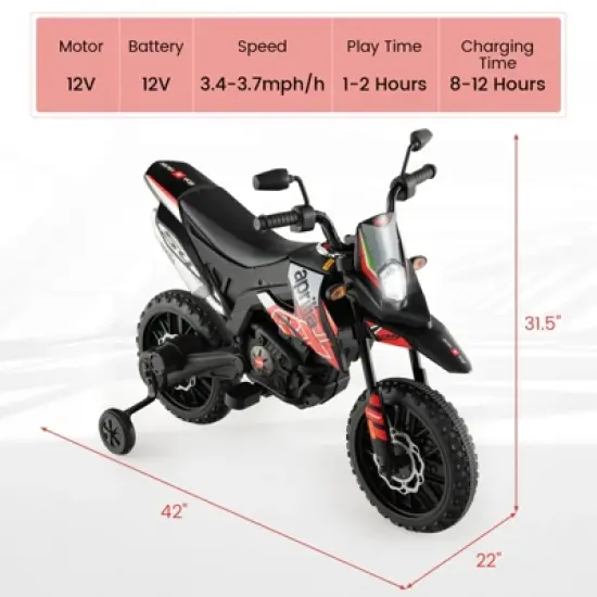 Costway 12V Licensed Aprilia Kids Ride On Motorcycle Electric Dirt Bike with Light & Music image {2}