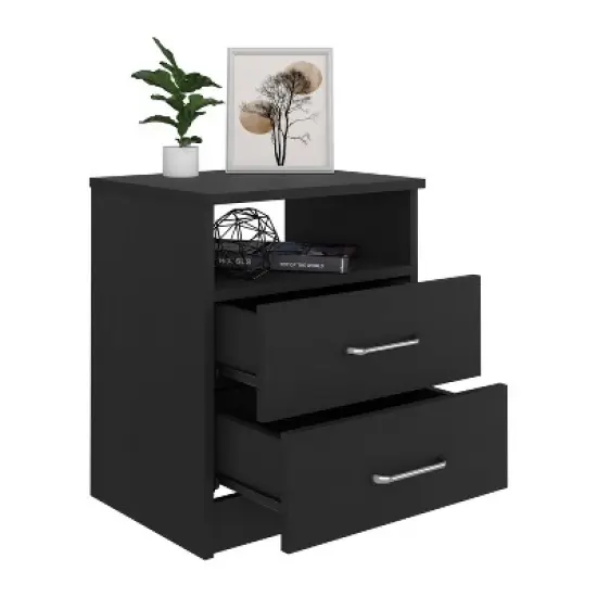 Kumasinova Modern Nightstand with Open Shelf,19.9" Wooden Night Stand with Drawers,Functional Bedside Table for Bedroom,Bedroom Furniture image {1}