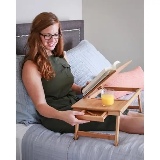 BIRDROCK HOME Bamboo Laptop Bed Lap Tray  - Natural image {4}