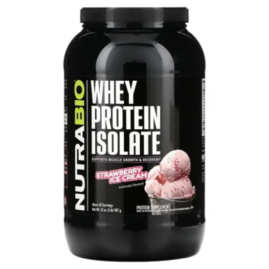 NutraBio Whey Protein Isolate, Strawberry Ice Cream, 2 lb (907 g) image {4}