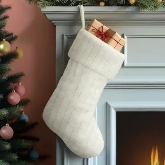 Old World Christmas Knit Christmas Mantle Stocking, White Plush, 24in image {2}