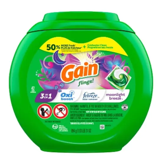 Gain flings! Liquid Laundry Detergent Pacs - Moonlight Breeze image {1}
