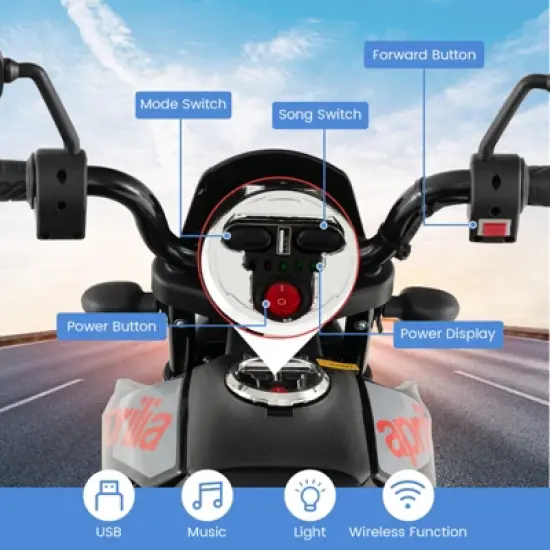 Costway 12V Licensed Aprilia Kids Ride On Motorcycle Electric Dirt Bike with Light & Music image {5}