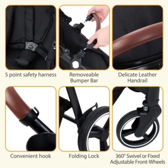 Tandem Stroller w/ Convertible Bassinet - Reversible Infant-to-Toddler Seat w/ XL Storage & Adjustable Canopy, One-Pull Fold image {5}