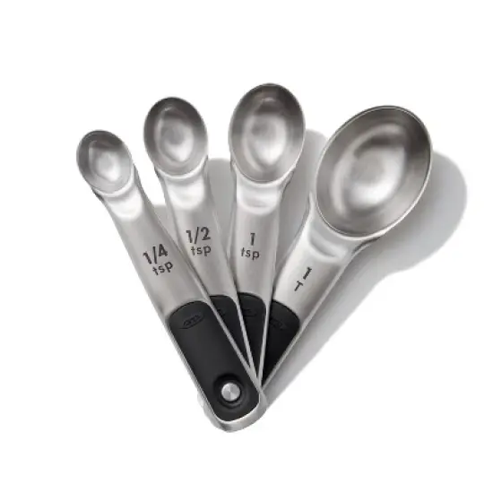 OXO 4pc Stainless Steel Magnetic Measuring Spoons Black: Nesting Design, Dishwasher-Safe, Includes Teaspoon & Tablespoon image {1}