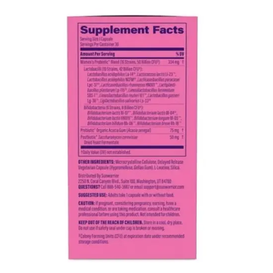 Active Women's Probiotic Capsules, 50 Billion CFU Probiotic Supplement for Digestive & Immune Health Support, Sunwarrior, 30ct image {2}