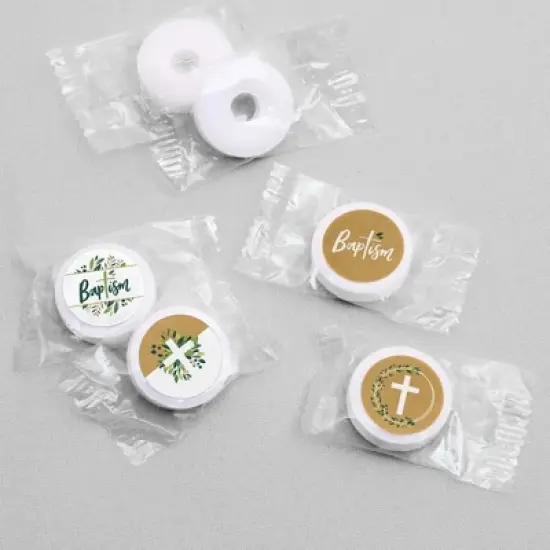 Big Dot of Happiness Baptism Elegant Cross - Religious Party Round Candy Sticker Favors - Labels Fits Chocolate Candy (1 sheet of 108) image {2}