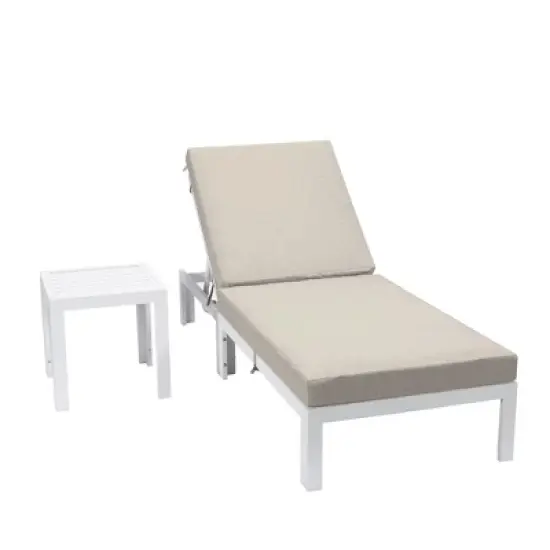 LeisureMod Chelsea Modern Outdoor Chaise Lounge Chair in White Frame with Side Table &ndash; Patio, Poolside, Balcony, and Garden Seating for Outdoor Spaces image {3}
